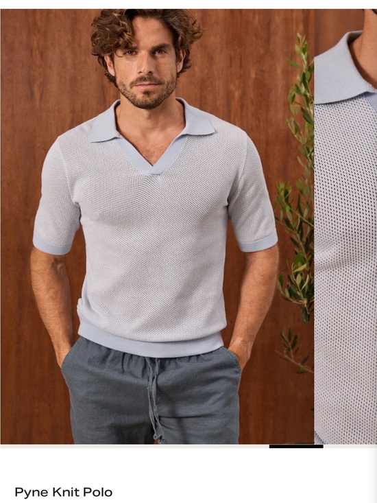The Academy Brand Other - Pyne Knit Polo Shirt ,open neck- Light Blue silky Cotton, XL NWT